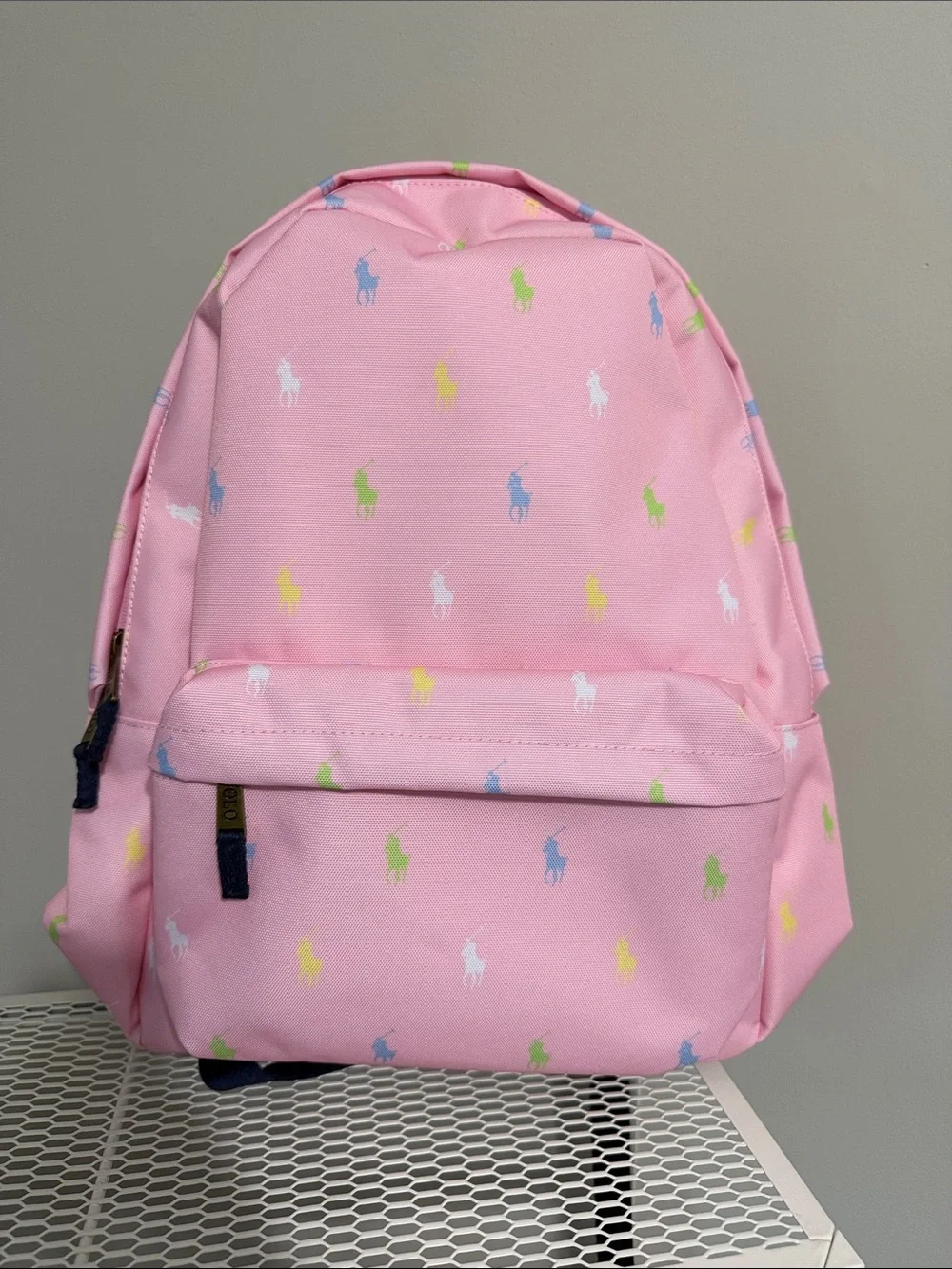 Ralph Lauren Pink Backpack with Multicolor Pony Motif